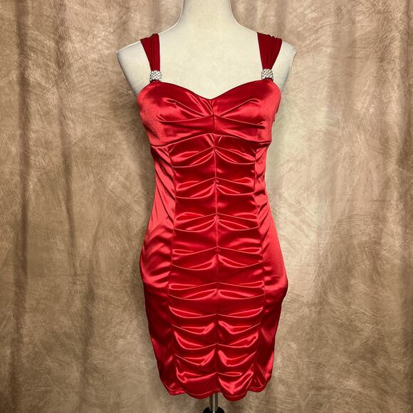 Vintage Y2K Pompous Girly Satin Sleeveless Ruched Bodycon Mini Party Dress Indie - Picture 8 of 8